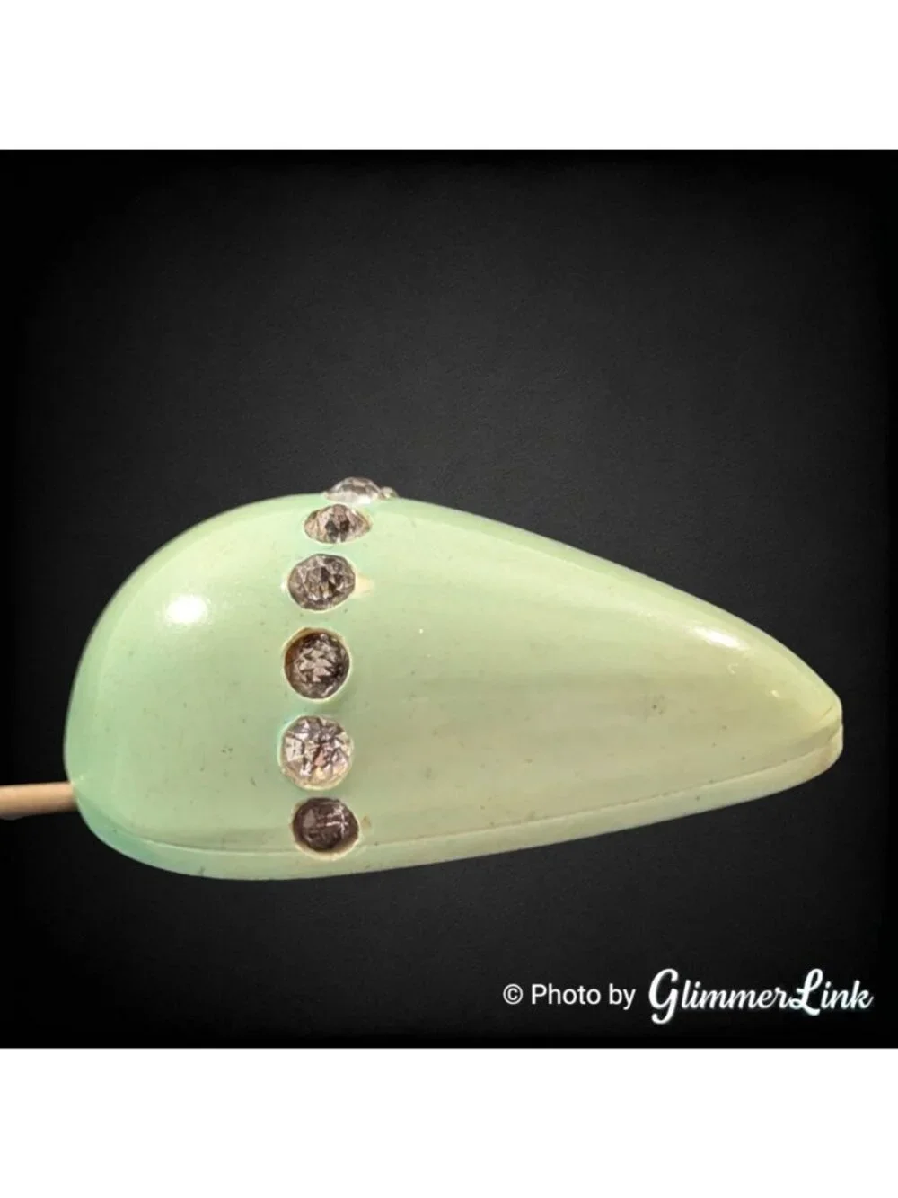 Vintage Art Deco Green Celluloid Rhinestone Jabot Pin